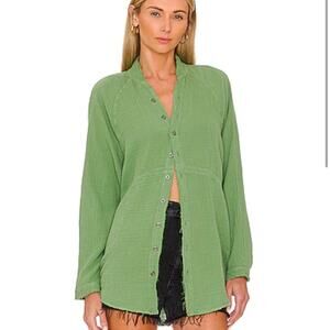 Free People We the Free Summer Daydream Button Down size Small Green